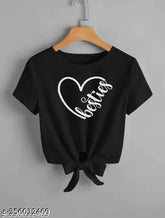 Black Heart Attech printed Lycra short-sleeve top, featuring the popular "Besties" design. S - Bust 32", Len 18"; M - Bust 34", Len 19"; L - Bust 36", Len 20"; XL - Bust 38", Len 21". Made in India