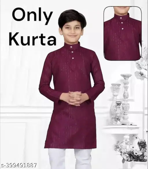 Purple cotton boys kurta, solid pattern for children's fashion, 4-16 years sizes from India
