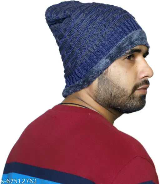 Wool beanie cap (Youth Robe Men's Cap), soft-spun acrylic, fur lining for extra warmth, India origin