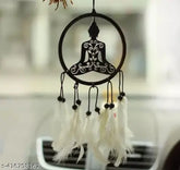 Handcrafted Shiva Feather Dreamcatcher with Lord Buddha emblem, Indian origin home decor for positive vibes in cars