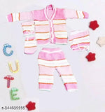 Wool striped new born baby winterwear combo, 4pc set for warm protection against cool winds (India)