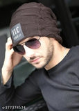 Dark brown woolen beanie cap (Alexvyan Hat NC): Machine knitted, anti-allergic, slouchy style, perfect for men's casual and formal wear during autumn-winter season