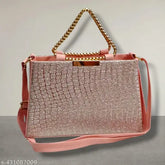 Embellished PU cross-body sling bag for women (1 N, Free Size), featuring intricate detailing and luxurious gold chain strap. Indian origin