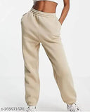 Comfortable cream cotton trousers with drawstring waist and flap pockets, women's regular fit, made in India