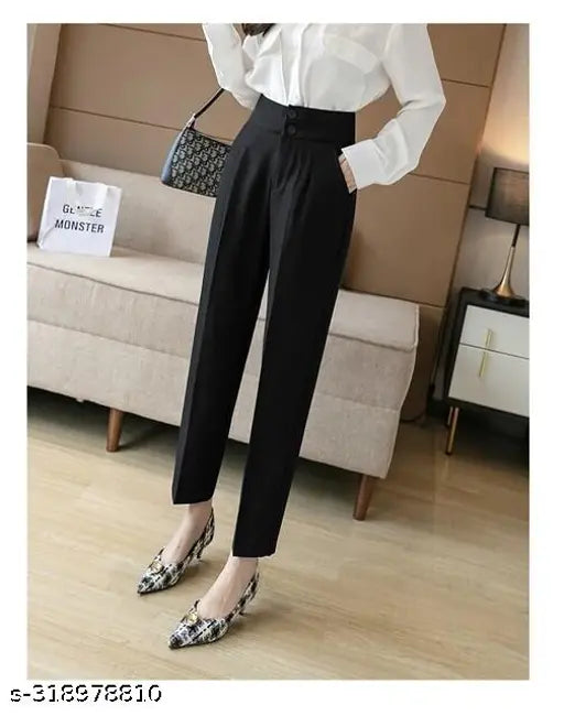 Cotton Lycra solid-colored women's/girls Tiger Style double bottom straight leg pants, perfect for affordable party wear