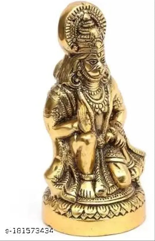 Brass Hanuman ji statue sitting, decorative showpiece for home or temple. Indian handcrafted brass Hanuman idol Bajrangbali Murti gift article