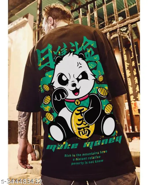 Oversized cotton t-shirt for men with printed back design, short sleeves, made in India