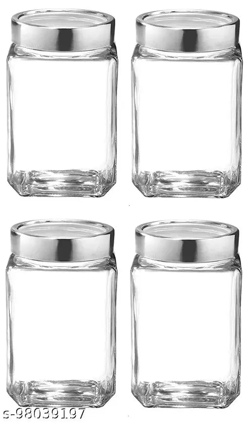 Transparent glass mixer jars, airtight with chrome lids (300ml set of 6) - perfect for pickles, spices, and preserves