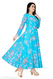 Georgette flower print long kurti-gown, sleek and stylish with round neck and long sleeves. Digital printed georgette fabric, perfect for any season