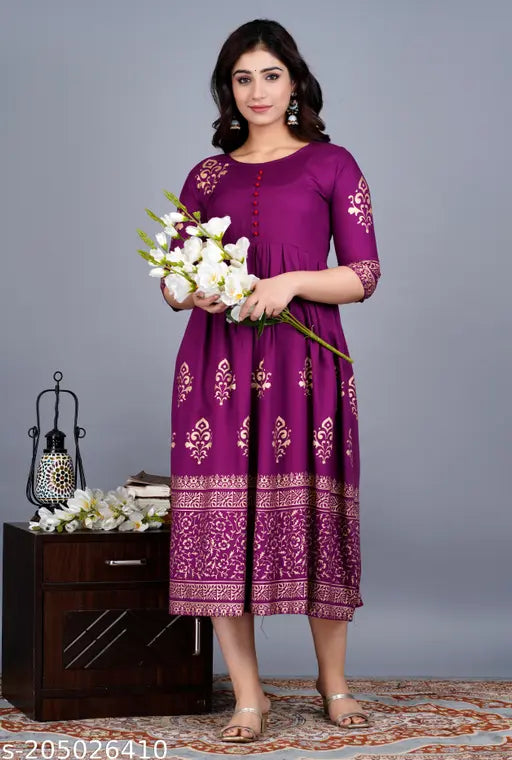 Rayon Buta Gown, three-quarter sleeves, Zari woven pattern, single sizes available from S to XXL
