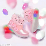 Synthetic kids party shoes, embellished with various sizes: 0-4M (10.5in), 6M (20in), 8M (23in), 10-12M (11.5in), 1yr (11in), 2yr (13.5in), 3yr (15in), 4yr (17in), 5yr (18.5in), 9-10yrs (24in), India-made fun footwear for little ones