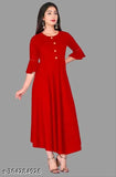 Stylish rayon fit-and-flare kurti with bell sleeves, solid color and three-quarter length. Suitable for casual and formal occasions. Made in India