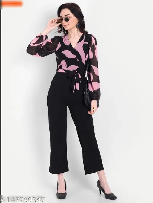 Georgette printed western jumpsuit, long sleeves, XS-XXXL sizes, Indian origin