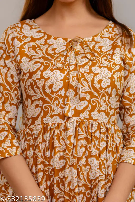 Rayon printed women's kurti with three-quarter sleeves, Indian fashion