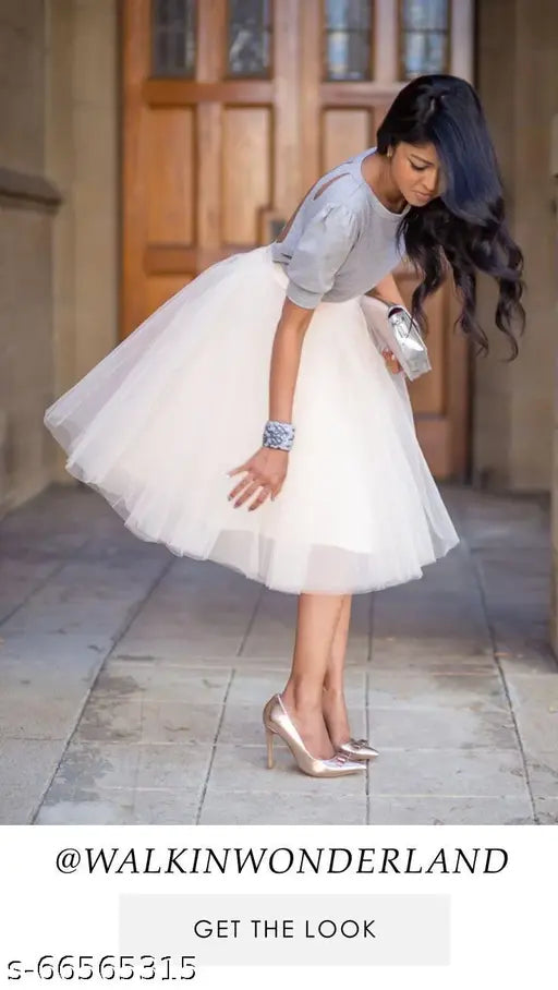 Trandy white net western skirt, solid net free size, ready-to-wear skirt with inner lining, Indian handcrafted net skirt