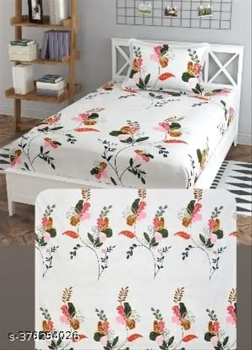 Heavy quality cotton floral flat sheets for summer, ideal for adults. Single bed with one pillow cover, superfine and 124 thread count. Made in India
