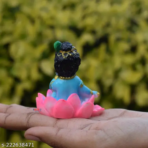 Polyresin baby lotus Krishna Makhan Chor statue for car/home, Indian religious idol for decor and gifting