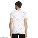 White cotton round-sleeve t-shirt by Vimal Jonney, printed pattern on front, perfect for casual wear