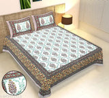Brown cotton botanical print king size bedsheet with two pillow covers, ideal for summer