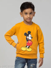 Mustard cotton fleece full sleeves sweatshirt with Mickey Mouse print for kids, timeless style and sporty look