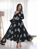 Georgette printed women's anarkali kurta set with dupatta, white and vibrant, ethnic Indian fashion for daily wear