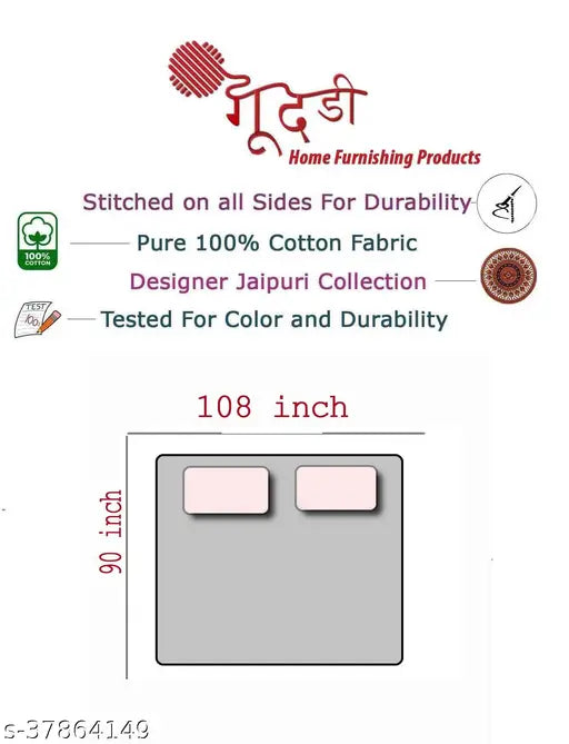 Tan Eleven Pure Cotton King Size Blue Bed Sheet Set, floral print on double bed (90x108 inches), includes 2 pillow covers