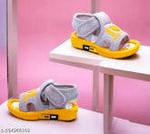 Waterproof durable yellow canvas & rubber walking whistle sandals for kids with printed net design, ideal for night outings and fancy wear