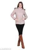 Nylon solid pattern women's winter jacket, long sleeves, India-made