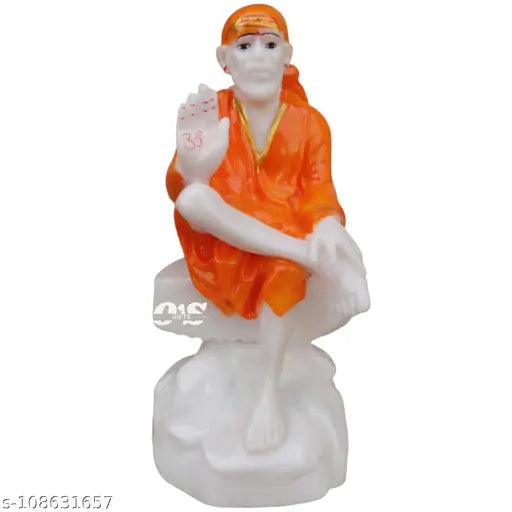 Orange Italian marble statue of Shri Sai Baba (6.5 inch), home and office decor spiritual figurine, ideal for Puja room or showcase