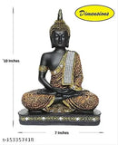 Resin figurine, standard-size meditating orange Buddha statue for home decor (Living Room/Bedroom), India origin