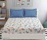 Glace Cotton premium king size fitted bedsheet with 2 pillow covers, romantic design for summer, ideal for adults. Made in India