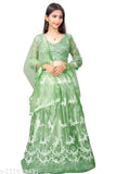 Embroidered net lehenga choli for girls aged 5-6 years, semi-stitched with aplik work. Beautiful Indian ethnic wear suitable for functions, festivals, parties, and weddings