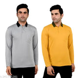 Contrast-collar cotton blend full sleeve men's multi-colored T-shirt (M2XL), pack of 2 - high-quality, machine washable, Indian-made