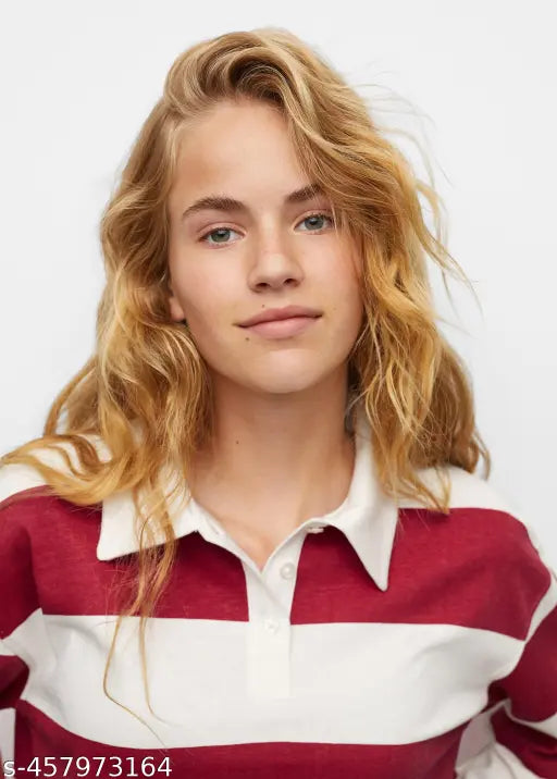 Multicolor striped polo neck cotton t-shirt, pure cotton, short sleeves, vibrant & versatile