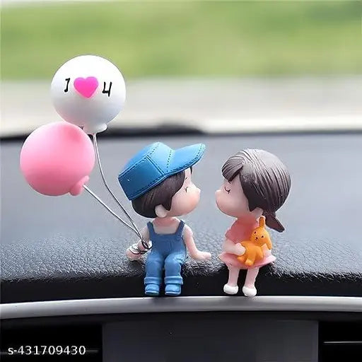 Car dashboard accessories: Indian-made cartoon couple figurines, vibrant balloon ornament for car decoration
