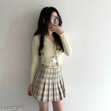 Checked cotton high waist skater tennis skirt, available in sizes 24-32