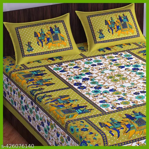 Double bed size floral cotton Jaipuri printed bedsheet set, 2 pillow covers. Soft, vibrant, and cozy 100% cotton bedsheet for adult use in mild winter