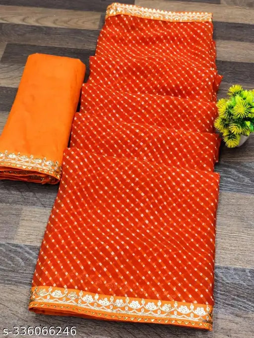 Mothra print Georgette saree with codding sequence embroidery, lace border & running blouse in Bangalori silk