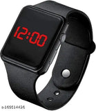 Black digital square LED watch with rubber strap, suitable for kids & teens, smart & stylish accessory