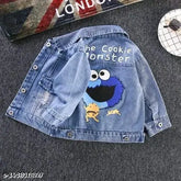 Blue and white printed Kids Denim Jacket with long sleeves, 6-7 years size from India