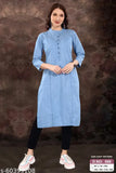 Denim pocket kurti, solid color denim for women and girls, three-quarter sleeves, handcrafted in India