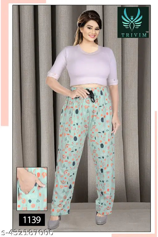 Soft cotton cargo PJYAMA for girls and ladies with side pocket - ideal for nightwear, exercise, jogging, and yoga. Indian-made, size 38-54 inches