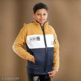 Multicolor printed polyester winter jacket for kids, ethnic design with long sleeves and mesh inserts. Indian-made kids wear for chilly seasons