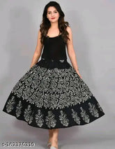 Black cotton printed net Jaipuri wrap-around skirt for women, traditional ethnic Indian fashion