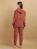 Warm, soft coral fur fleece blend winter nightsuit for women, solid colors, designed in India and China