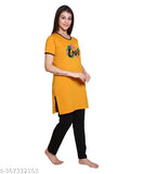 AZF Summer nightwear: Women's & Girls' lightweight, breathable cotton-blend round neck chest print nightsuits for summer, perfect for leggings and tight jeans