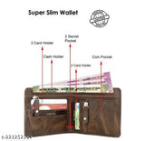 Brown PU dual zipper artificial wallet with 5 compartments, solid pattern, and slim feel for easy pocket fit. Ideal for gifting, measures 12x10x2cm. Hand-stitched for durability, requires dry cleaning only