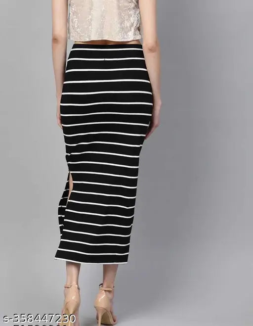 Stylish striped cotton blend pencil skirt for women and girls, available in sizes 24-30