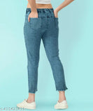 Stretchable premium denim low distress blue jogger jeans for girls, mid-waist, easy-to-carry, Indian manufacturer