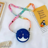 Rainbow-patterned canvas push-bubble fidget bag for kids, adjustable crossbody design, perfect for storing essentials